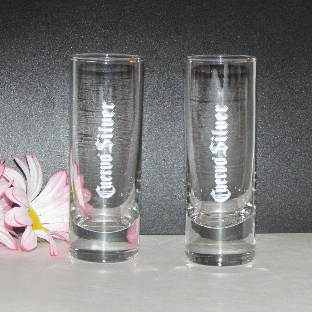 2 Cuervo Silver Tequila Shot Shooter Glasses Distillery Logo Branded Barware